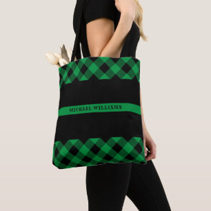 Thin Green Line Military Buffalo Plaid Monogram Tote Bag