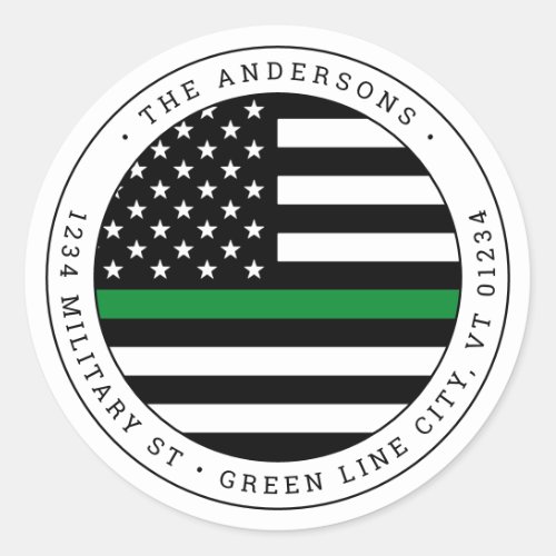 Thin Green Line Military Circle Return Address Classic Round Sticker