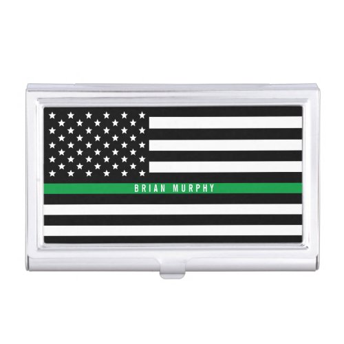 Thin Green Line Military Flag Monogram Business Card Case