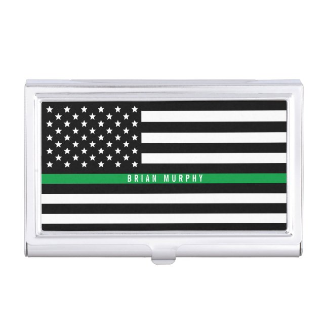 Thin Green Line Military Flag Monogram Business Card Case (Front)