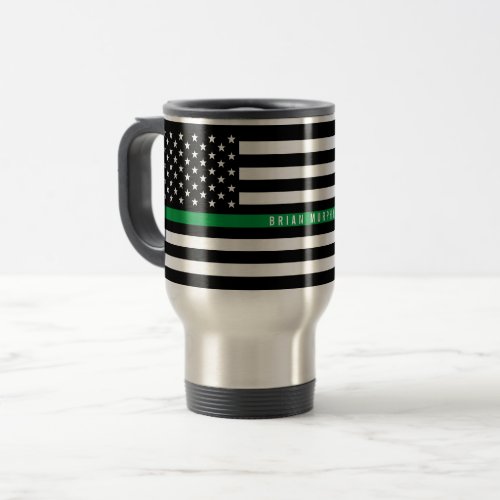 Thin Green Line Military Flag Monogram Large Travel Mug