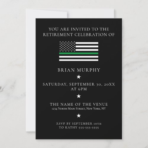 Thin Green Line Military Flag Retirement Party Invitation