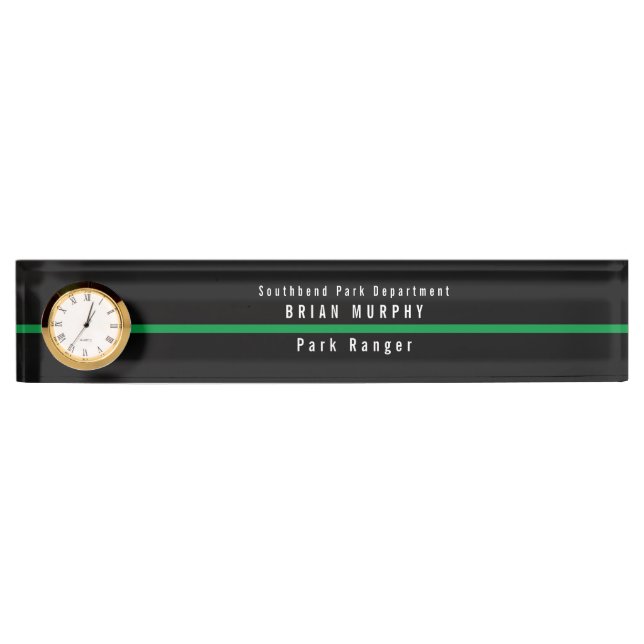 Thin Green Line Military Monogram Clock Desk Name Plate (Front)
