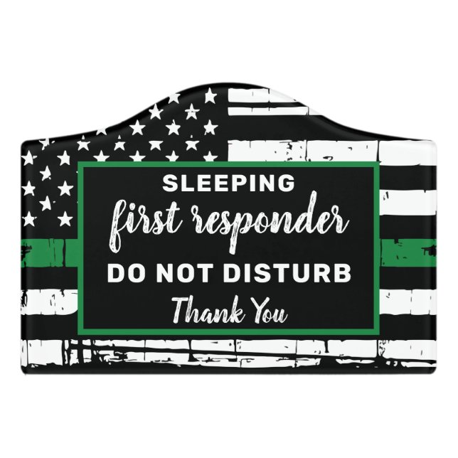 Thin Green Line Military Night Worker Sleeping Door Sign (Small Crest Front)