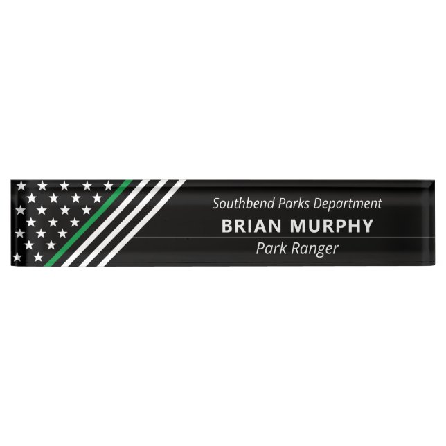 Thin Green Line Military Stars Stripes Monogram Desk Name Plate (Front)