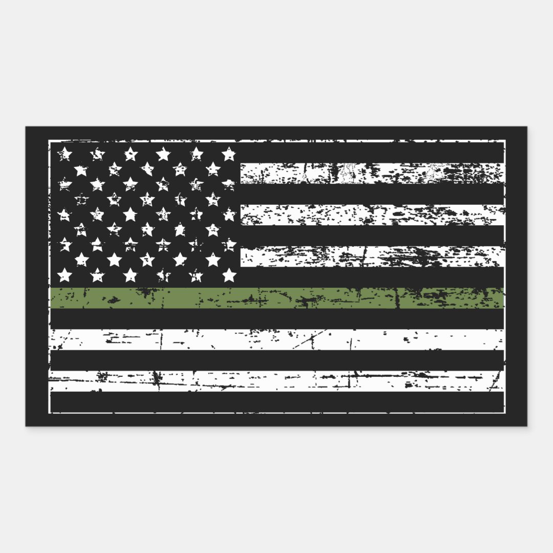 Thin Green Line Military US Flag Distressed Style Rectangular Sticker ...