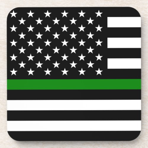Thin Green Line Military  Veterans American Flag Beverage Coaster