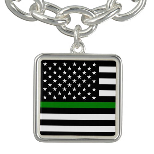Thin Green Line Military  Veterans American Flag Bracelet
