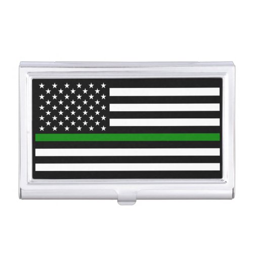 Thin Green Line Military  Veterans American Flag Business Card Case