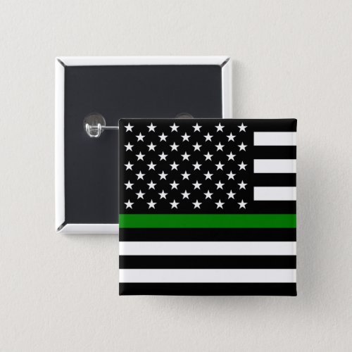 Thin Green Line Military  Veterans American Flag Button