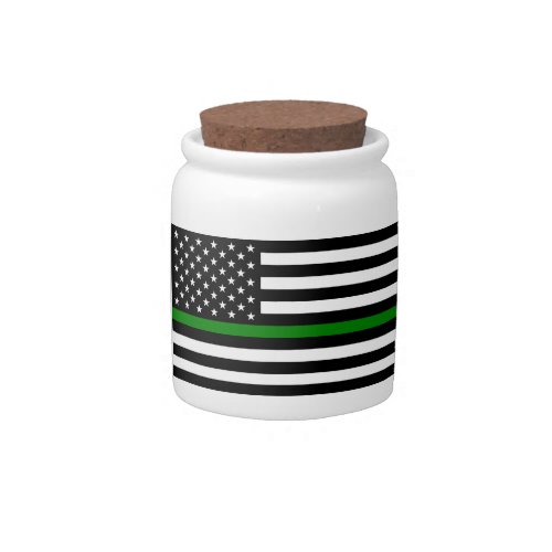 Thin Green Line Military  Veterans American Flag Candy Jar