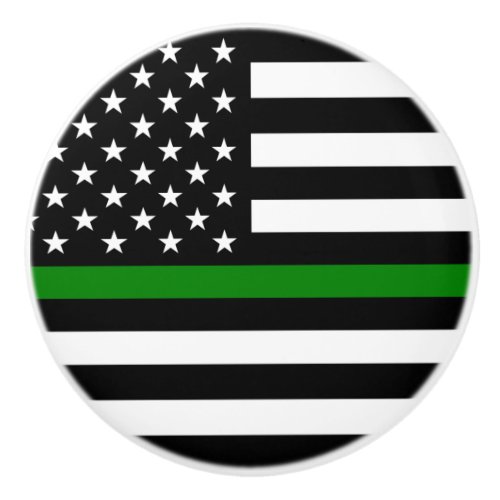 Thin Green Line Military  Veterans American Flag Ceramic Knob