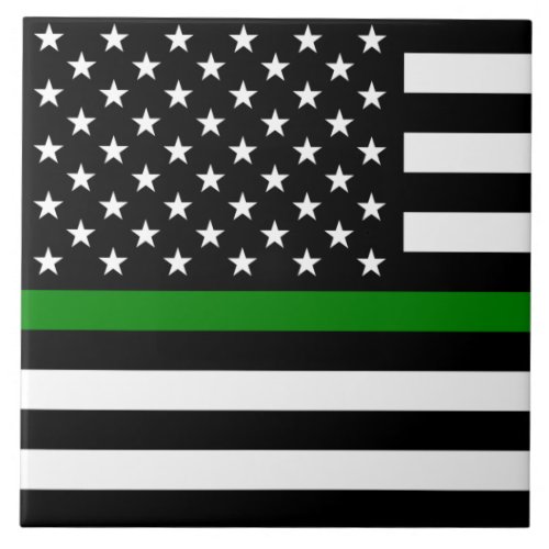 Thin Green Line Military  Veterans American Flag Ceramic Tile