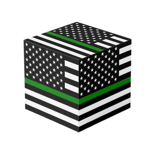 Thin Green Line Military  Veterans American Flag Cube