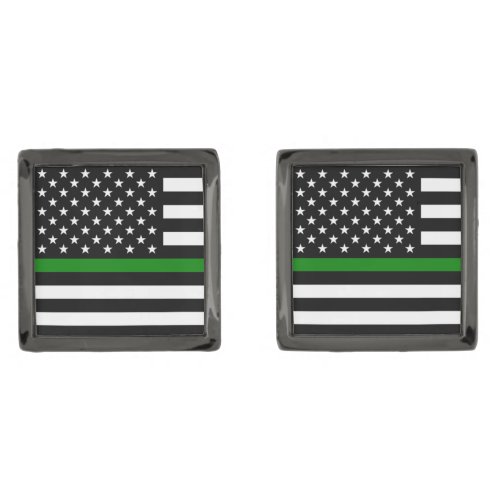 Thin Green Line Military  Veterans American Flag Cufflinks
