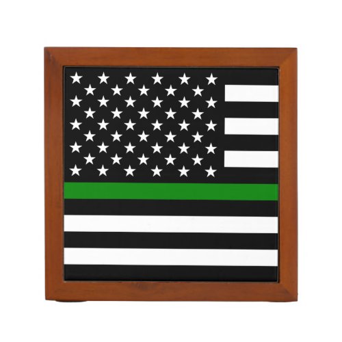 Thin Green Line Military  Veterans American Flag Desk Organizer