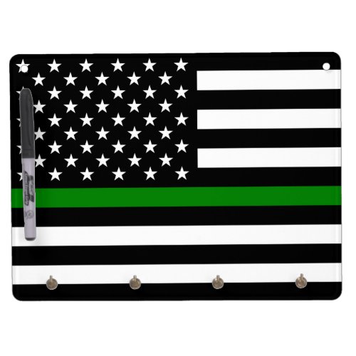 Thin Green Line Military  Veterans American Flag Dry Erase Board With Keychain Holder