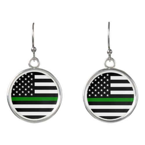 Thin Green Line Military  Veterans American Flag Earrings