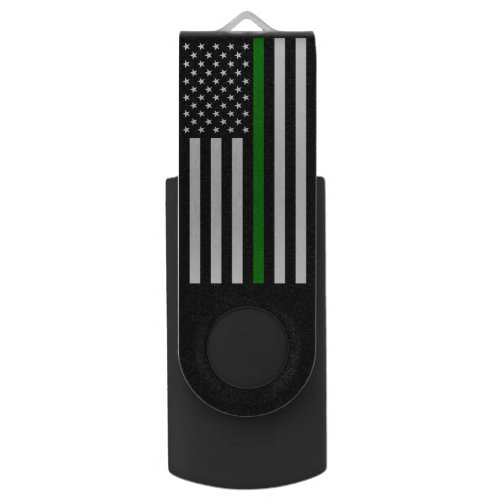 Thin Green Line Military  Veterans American Flag Flash Drive