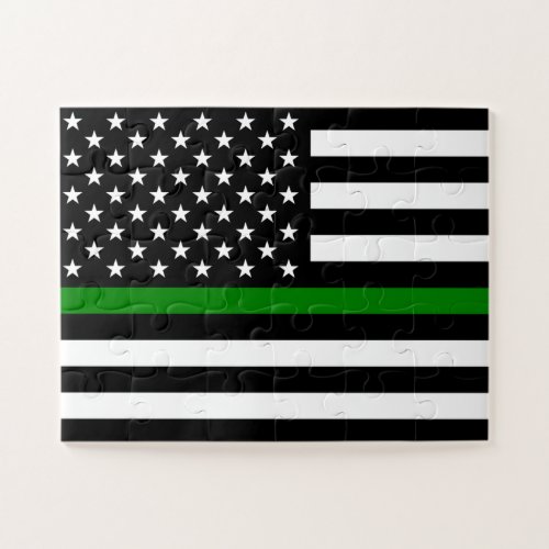 Thin Green Line Military  Veterans American Flag Jigsaw Puzzle