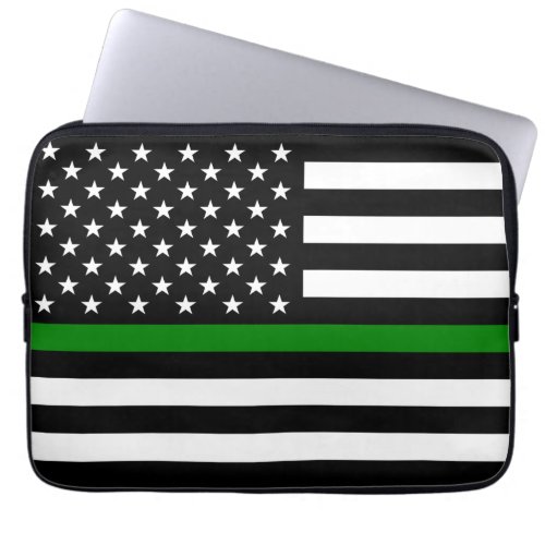 Thin Green Line Military  Veterans American Flag Laptop Sleeve