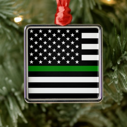 Thin Green Line Military  Veterans American Flag Metal Ornament