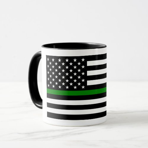 Thin Green Line Military  Veterans American Flag Mug