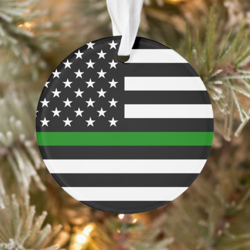 Thin Green Line Military  Veterans American Flag Ornament