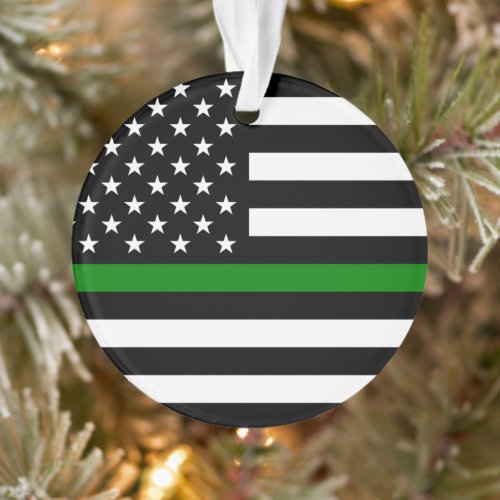 Thin Green Line Military  Veterans American Flag Ornament