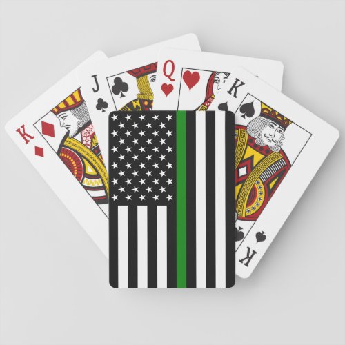 Thin Green Line Military  Veterans American Flag Playing Cards