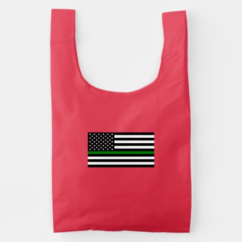Thin Green Line Military  Veterans American Flag Reusable Bag