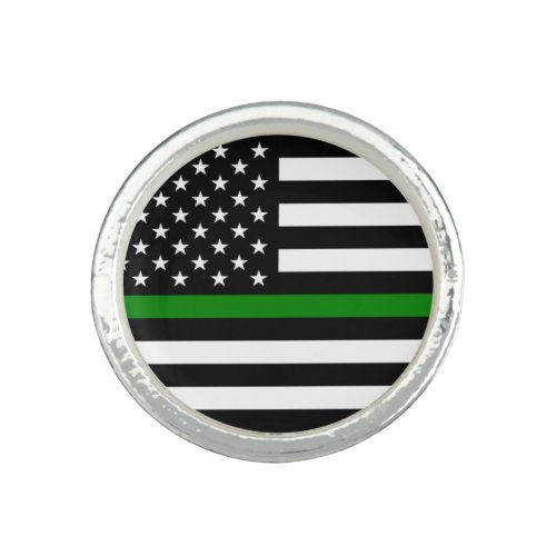 Thin Green Line Military  Veterans American Flag Ring