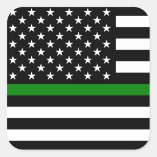 Thin Green Line Military & Veterans American Flag Square Sticker