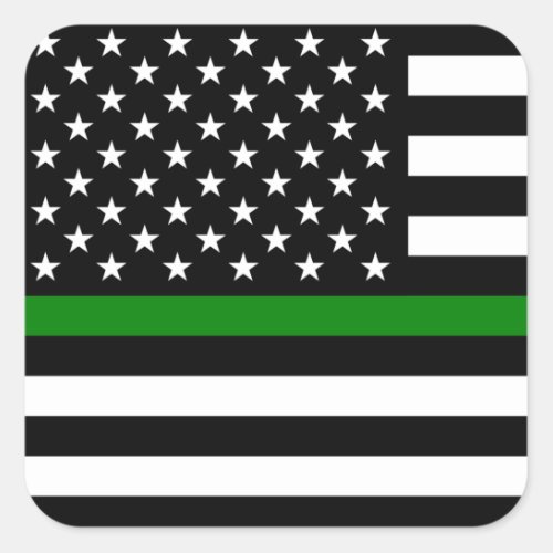 Thin Green Line Military  Veterans American Flag Square Sticker