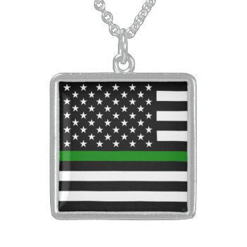 Thin Green Line Military & Veterans American Flag Sterling Silver Necklace by Onshi_Designs at Zazzle