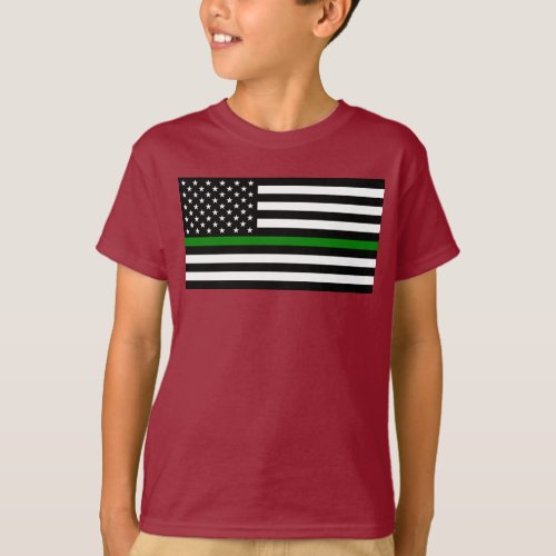 Thin Green Line Military  Veterans American Flag T_Shirt