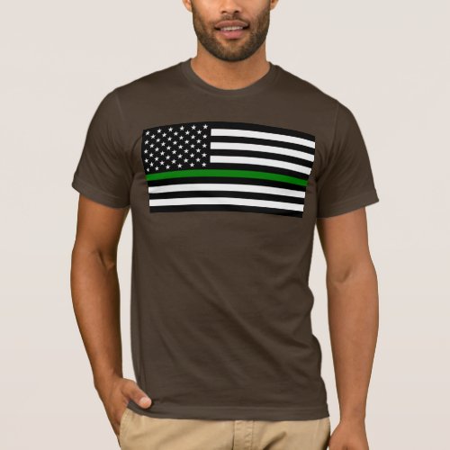 Thin Green Line Military  Veterans American Flag T_Shirt