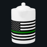 Thin Green Line Military & Veterans American Flag Teapot<br><div class="desc">The Thin Green Line represents veterans and active service members of all branches of the US Military. The 50 stars on the flag represent the 50 states and the citizens within them. Running between them, is a Thin Green Line which protects our nation and the citizens from any and all...</div>
