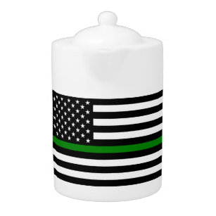 Thin Green Line Military & Veterans American Flag Teapot