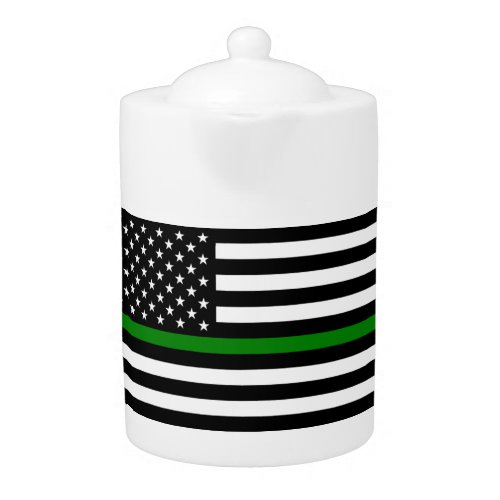 Thin Green Line Military  Veterans American Flag Teapot