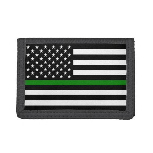 Thin Green Line Military  Veterans American Flag Trifold Wallet