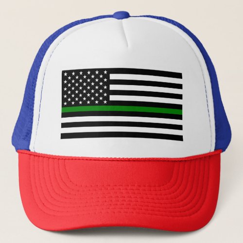 Thin Green Line Military  Veterans American Flag Trucker Hat
