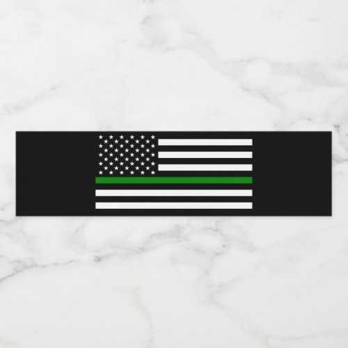 Thin Green Line Military  Veterans American Flag Water Bottle Label