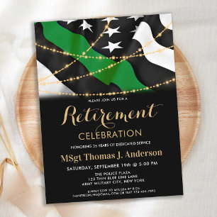 Thin Green Line Patriotic Army Military Retirement Invitation Postcard