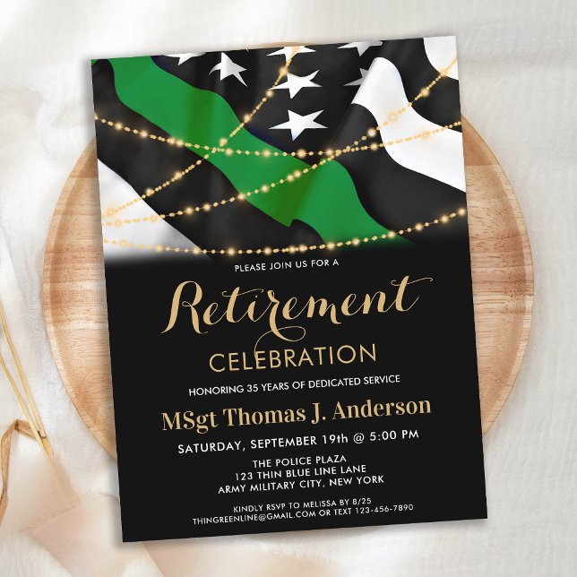 Thin Green Line Patriotic Army Military Retirement Invitation Postcard (Creator Uploaded)