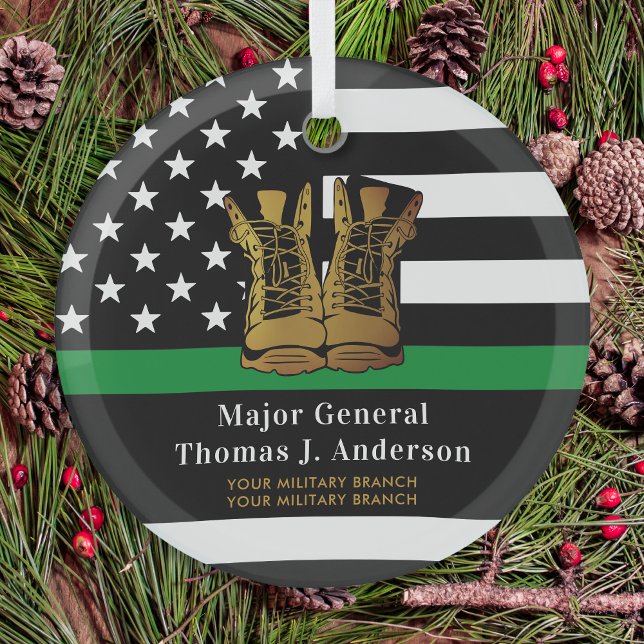 Thin Green Line Personalized Army Boots Military Glass Ornament (Creator Uploaded)
