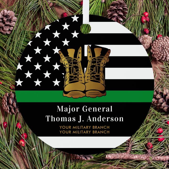 Thin Green Line Personalized Army Boots Military Metal Ornament (Creator Uploaded)