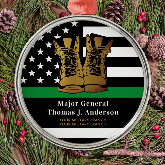 Thin Green Line Personalized Army Boots Military Metal Ornament (Creator Uploaded)