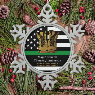 Thin Green Line Personalized Army Boots Military Snowflake Pewter Christmas Ornament