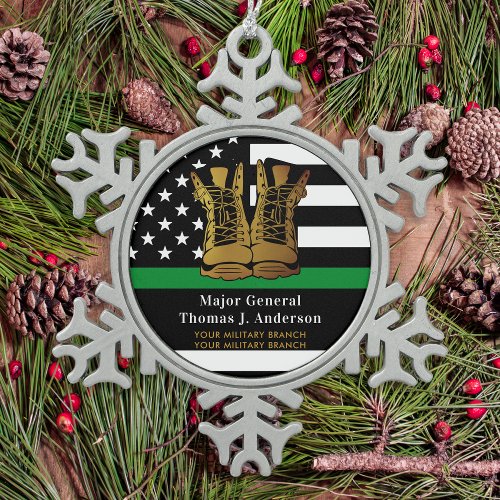 Thin Green Line Personalized Army Boots Military Snowflake Pewter Christmas Ornament